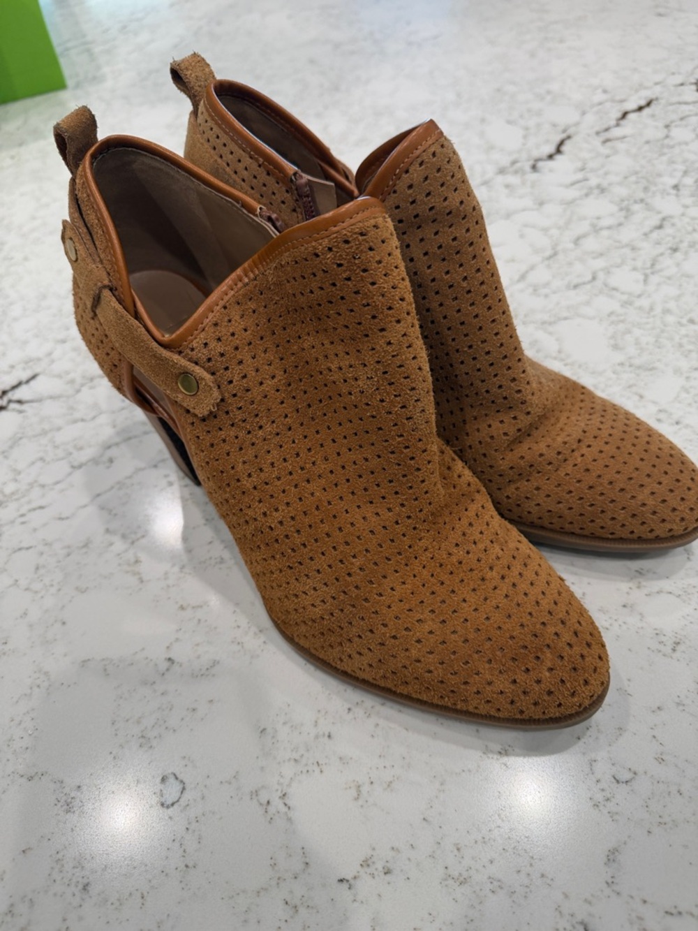 Franco Sarto Women's Tan Perforated Suede Ankle Booties